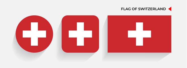 Switzerland Flags arranged in round, square and rectangular shapes