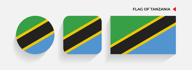 Tanzania Flags arranged in round, square and rectangular shapes