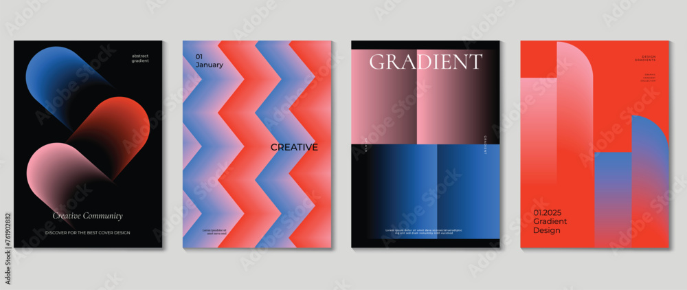 Poster abstract gradient background vector set. minimalist style cover template with vibrant perspective 3d