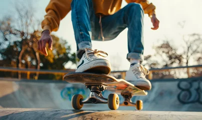 Deurstickers skateboarding at sunset, Generative AI  © simba kim
