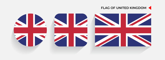 United Kingdom Flags arranged in round, square and rectangular shapes