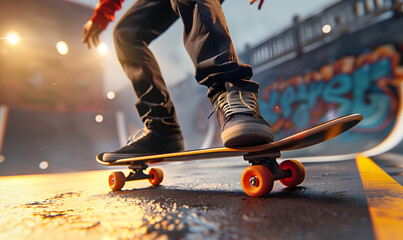 skateboarding at sunset, Generative AI 