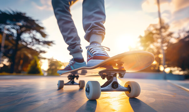 skateboarding at sunset, Generative AI 