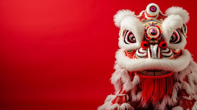 Chinese lion dance on a red background