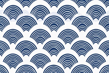 Abstract seamless pattern in eastern asian style. Japanese wave blue ornament on white background.