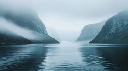 wide landscape, calm, minimalist, norway, nature photography, copy and text space, 16:9 - obrazy, fototapety, plakaty