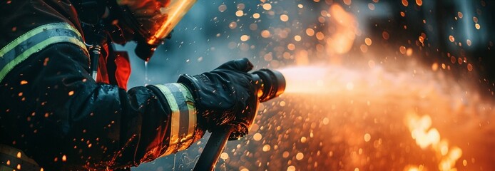 Firefighter extinguishing a fire