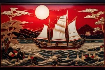 oriental junks on the water, Traditional Chinese junk boa