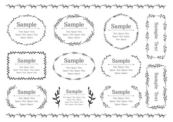 植物モチーフフレームとラインのセット3