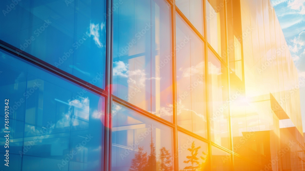 Poster a detailed shot of a smart glass panel in action showing its transition from clear to tinted as it r