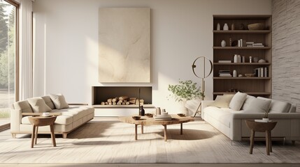 Naklejka na ściany i meble Modern elegant living room interior composition with scandinavian sophistication 