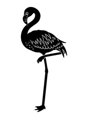 手描きのフラミンゴのシルエット素材