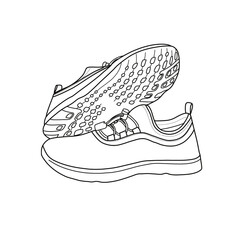 Template vector water shoes, suitable for your custom kayaking shoes, stand-up paddle boarding, and snorkeling. Outline vector doodle illustration.