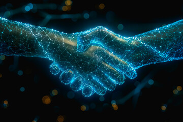 Powerful handshake, background business digital format in abstract technology of the future.