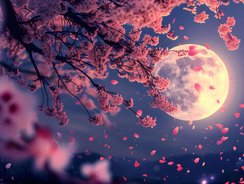 月 夜桜」の写真素材 | 24,809件の無料イラスト画像 | Adobe Stock