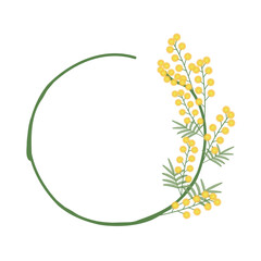ミモザの丸いフレーム_ベクターイラスト
