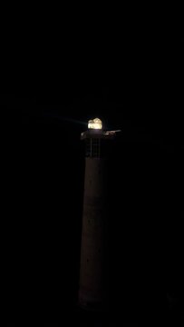 Jandia lighthouse at night aerial drone shot circling	
