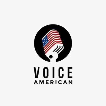 American voice microphone logo icon vector template on white background, united states of america flag logo vector.
