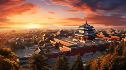 Beijing's Crown Jewel: Forbidden City's Crimson Grandeur - obrazy, fototapety, plakaty