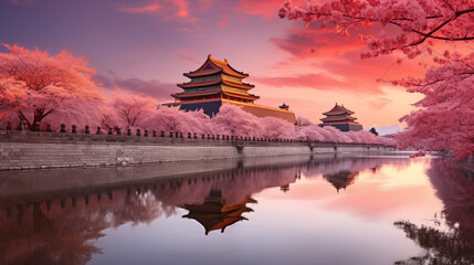 Forbidden Splendor: Crimson Walls Guard Beijing's Historic Heart - obrazy, fototapety, plakaty