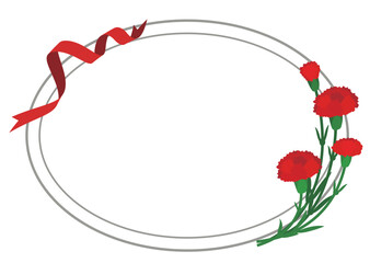 Obraz premium 母の日 カーネーションとリボンのついた楕円形のメッセージカード テンプレート