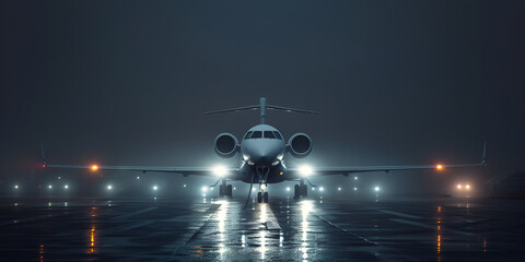 Passenger airplane takes off from the runway during rain Airport in winter Deicing of the airplane before flight Airport where an aircraft stands poised on the tarmac, ready to embark on its journey. - obrazy, fototapety, plakaty