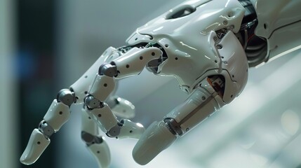 Artificial intelligence concept with a robotic hand engaging in human-like activities, symbolizing the integration of AI in daily tasks and the potential for technology to mimic human actions.