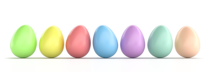 Holiday Easter background of colorful pastel Easter eggs. 3d holiday elements isolated on background.