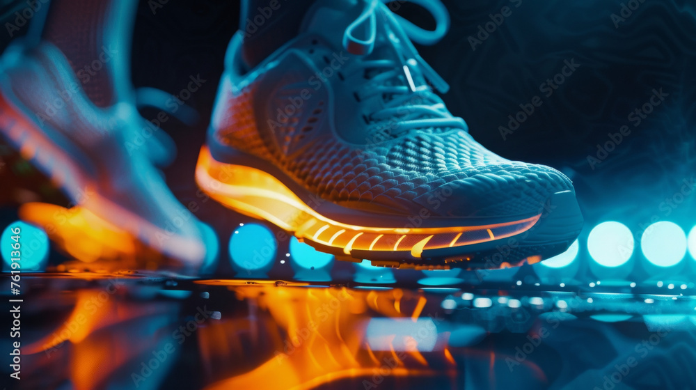 Aufkleber a closeup of a running shoe with a builtin sensor capturing an athletes movement and performance dat