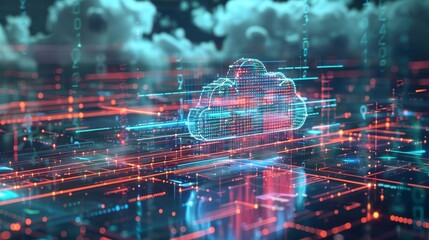 Futuristic cloud computing technology concept with digital data exchange and deep learning algorithms, 3D illustration