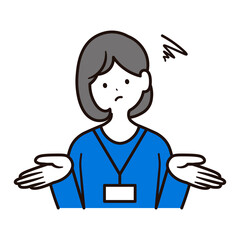 困っている社員証を下げた日本人女性会社員のイラスト素材