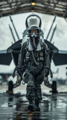 Man in Fighter Suit Approaching Fighter Jet