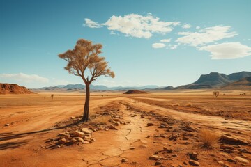 Fototapeta na wymiar A lone tree stands tall in the barren desert landscape
