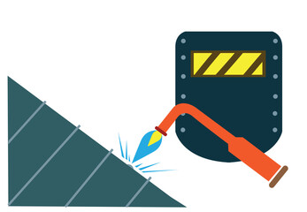 Welding a steel material with a protective clothing. Editable Clip Art.