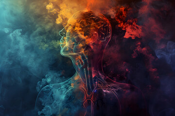 Creative artistic interpretation of an MRI scan of a smoker's lungs. Lung disease. Smoker affected. - obrazy, fototapety, plakaty