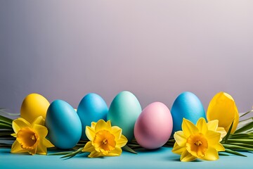 Spring Festival: Happy Easter Eggs with Primroses - obrazy, fototapety, plakaty