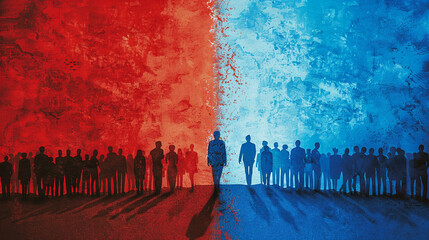 The political landscape is divided into blue and red factions - obrazy, fototapety, plakaty