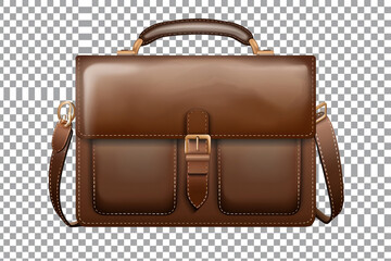 brown leather briefcase isolated on a transparent background
