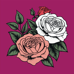 Beautiful  rose cartoon vector art, tattoo style

