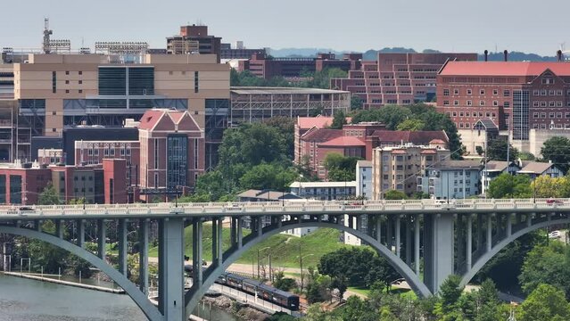 Knoxville, Tennessee. View from above of University of Tennessee campus historical buildings. American public education and research.