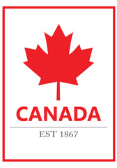 Canada Maple Leaf framed in red rectangle line. Editable Clip Art.