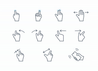 Hand gestures for smartphone and tablet touhscreen device. editable stroke icons vector illustration