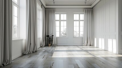 A bright room in a minimalist gray style.