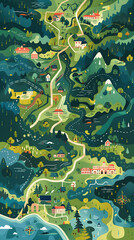 Detailed Illustrated Map Highlighting Geographical Landmarks and Icons