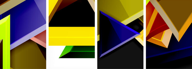 Glossy triangles geometric poster set for wallpaper, business card, cover, poster, banner, brochure, header, website