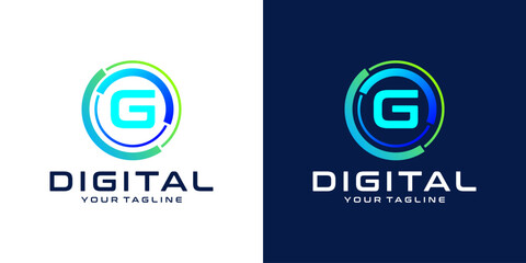 letter G logo design template technology, modern circle logo digital, technology, connection, data, media, circle line