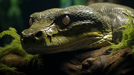 Naklejka premium Green Snake Resting on Tree Branch