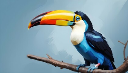 blue digital acrylic toucan like hand painting