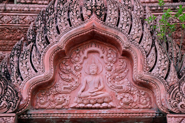 BANGKOK, THAILAND - March 18, 2024: Phra Prang laterite Carved into a sculpture representing the...