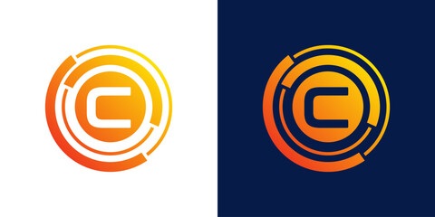 letter C technology logo, Abstract technology Circle Icon , logo design Media, data, digital connection vector Template